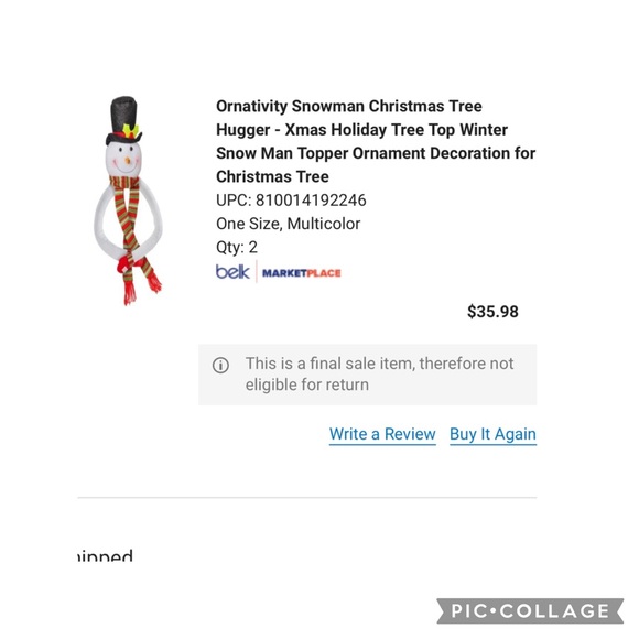 Snowman hug Christmas Tree Topper New, Qty 1 - Picture 4 of 4